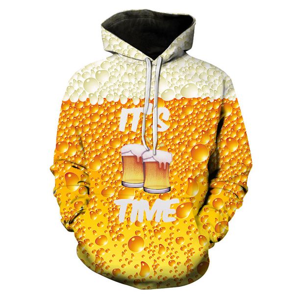 

fashion 3d print beer hoodie street casual hip hop wind funny sweatshirt beer print male/female universal hoodie top, Black