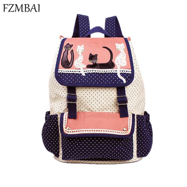 

2017 fashion women backpack multicolor cat backpack lady canvas travel bags