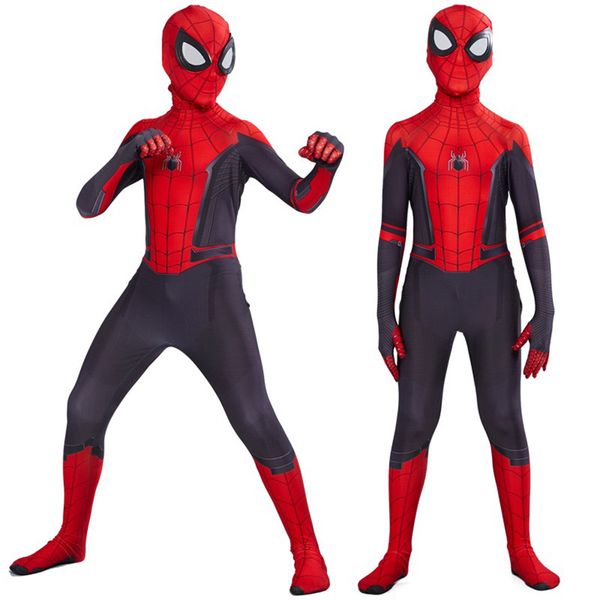 

spider man far from home peter parker cosplay costume mask zentai spiderman superhero jumpsuits halloween costume men kids, Black;red
