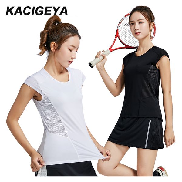 

фитнес-йога тенниска новый тонкий лето с коротким рукавом женщин сексуальный mesh обучение спортивная tops белый черный запуск дышащий tee