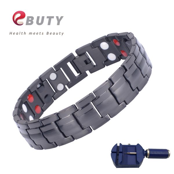 

ebuty black men sport bracelet titanium energy magnet health wristband bracelets with ions germanium fir stone fashion jewelry, Golden;silver