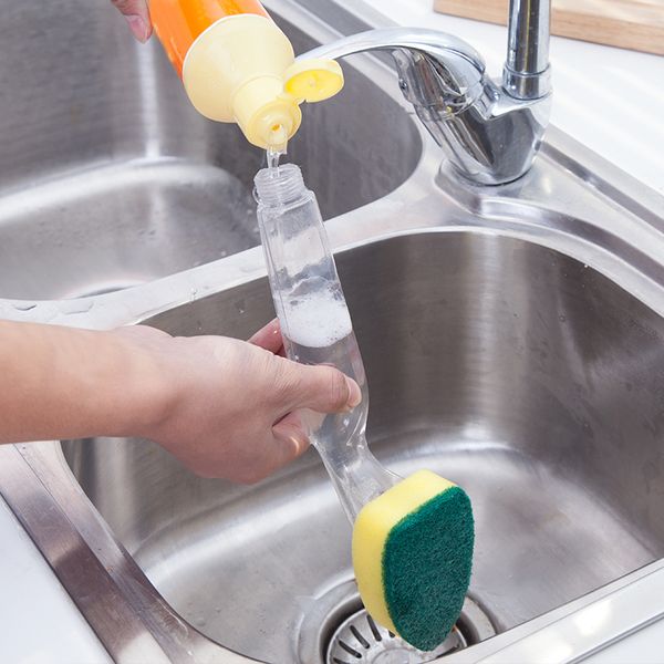 

detachable sponge cleaning brush soap dispenser wash pot cleaning brush automatic add liquid appliance home kitchen utensil