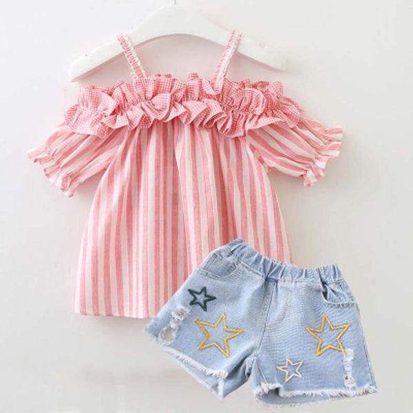 

children designer sets girls brand suits kids luxury +jeans pants piece children fashion plaid new set 2020 new summer selling, White