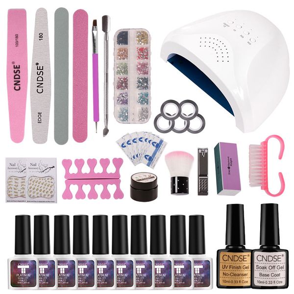 

cndse full manicure set with lamp nail kit 48w uv led lamp for nail art sets 10pcs 8ml uv gel polish set tools for manicure