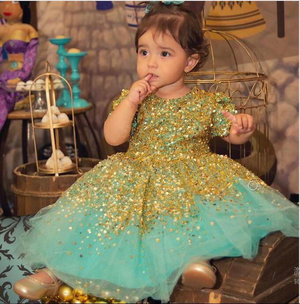 

sparkly luxurious flower girl dresses sequined ball gown little girl wedding dresses vintage communion pageant dresses gowns f155, White;blue