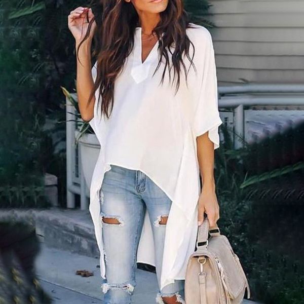 

women white irregular batwing raglan sleeves blouse v-neck elegant long female 2019 spring summer fashion ladies casual wear