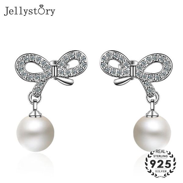 

jellystory модные жемчужные серьги стерлингового серебра 925 бантом форма циркон драгоценный камень для женщин свадьба подарок серьги ювелир, Golden;silver