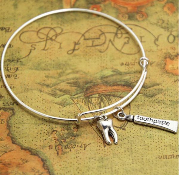 

alloy ancient silver toothpaste tooth charm bangle bracelet steel ring adjustable designer bracelet women men jewelry dental hygienist gift, Black