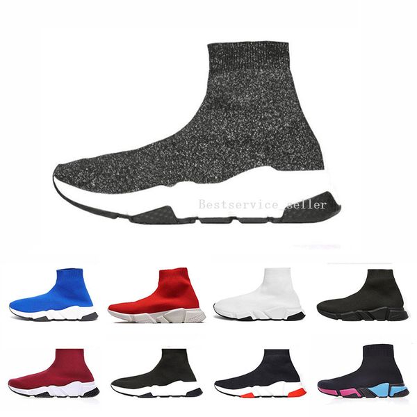 

2019 Designer speed Trainer Casual shoes sock boots White Blue Red Triple Black Luxuary Mans Women Breathable Flat Walking sneakers Size 36-