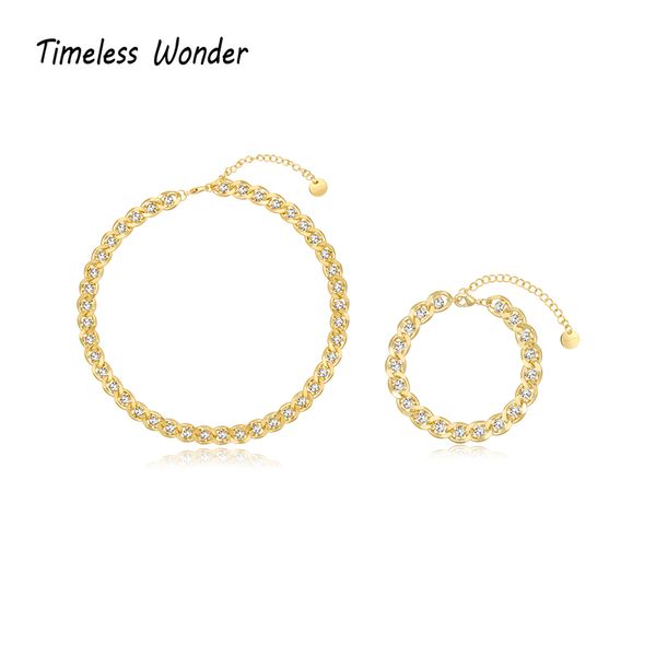 

timeless wonder stunning zirconia curved chains necklace women jewelry punk designer trendy boho ins gothic kpop set 3462, Golden;silver
