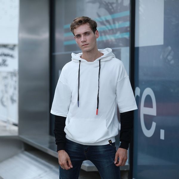 

2020 spring and autumn net red hip-hop trend japan and south korea new fake two-piece sweater color matching casual top, White;black