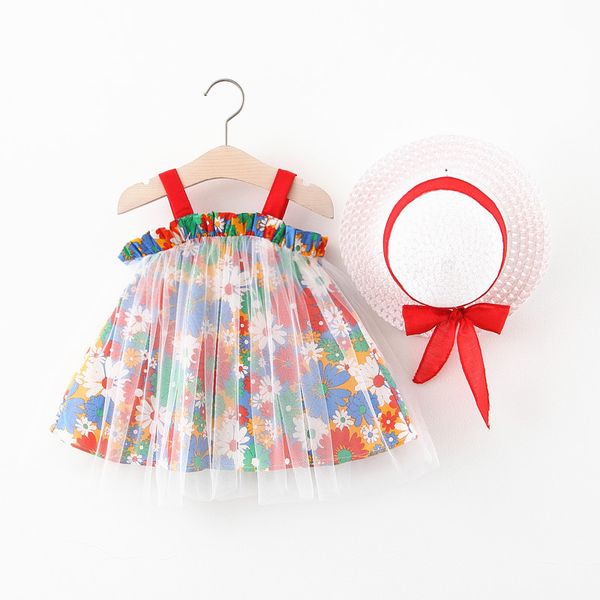 

4 pieces/lot) 2020 summer girl's dress floral 051303, Red;yellow