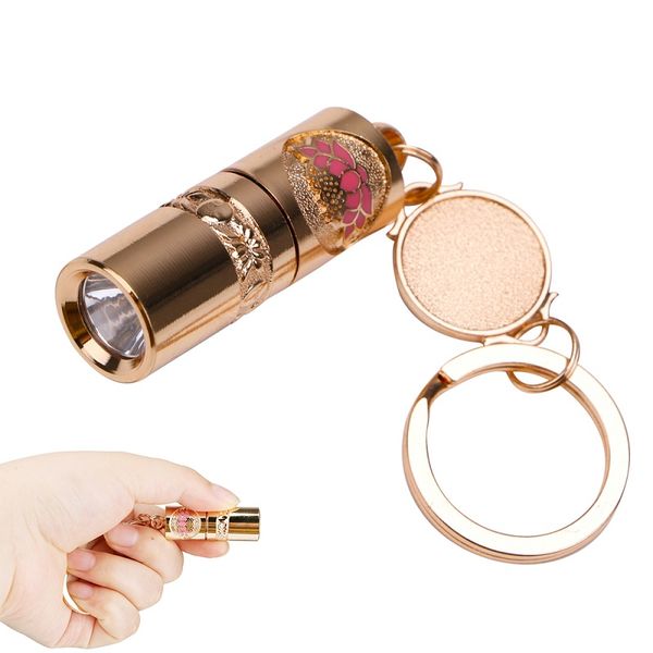

waterproof portable led keychain flashlight golden allloy practical mini torch lamp handheld camping keyring light for christmas gift