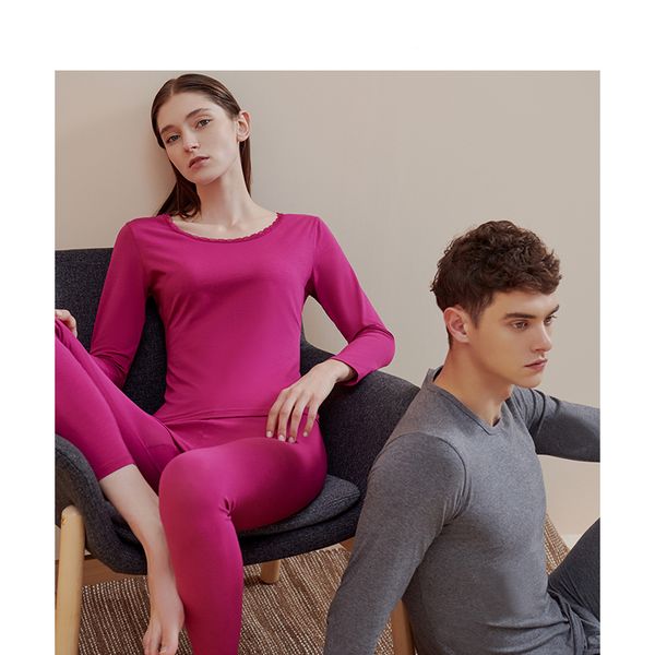

thermal underwear set men and women 2019new lightweight elastic soft cotton long johns round neck couple bottoming suit, Black;white