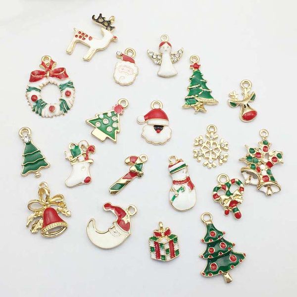 

19pcs рождество кулон падение украшения металла эмаль санта-клауса xmas tree висячие рождественские украшения креатив подарки ручной работы