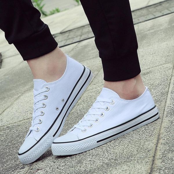 

men canvas shoes 2019 fashion solid color men vulcanized shoes lace-up casual white boys shoes men