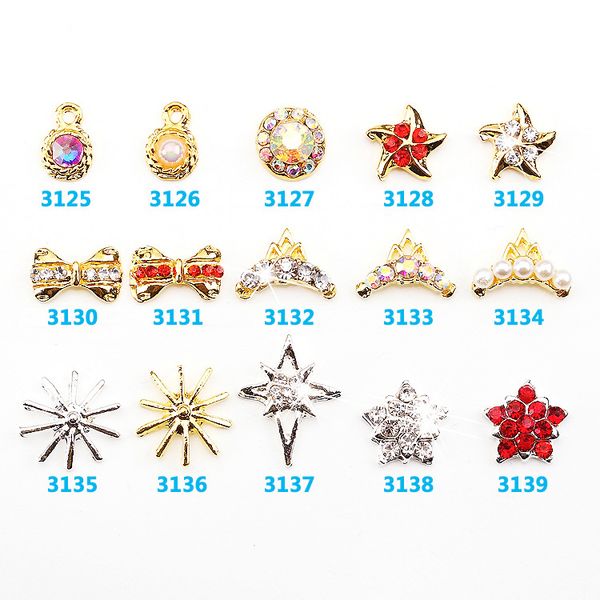 

10pcs crystal colourful nail rhinestone alloy nail art decorations diy glitter pearl/bow/crow jewelry pendant, Silver;gold