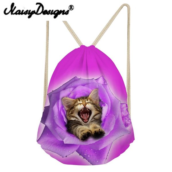 

noisydesigns 3d animals and flowers american bobtail printing drawstring pouch storage kids girls school bag travel mochila new