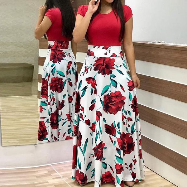 

summer maxi floral dress women 2019 elegant party dress ladies long print female bodycon floor length dresses for women, Black;gray