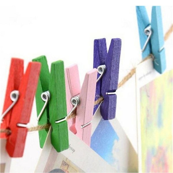 

100 pcs colored wooden clip christmas decor cute cactus unicorn memo paper clips stationery clothespin craft clips pegs