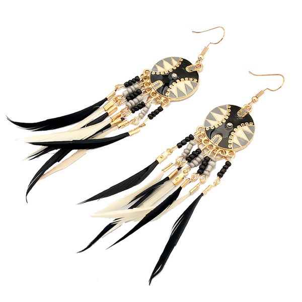 

european and american popular earrings female national wind dripping tassel feather earrings long accessories, Silver