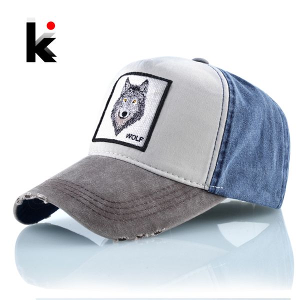 

baseball cap men women fashion animals embroidery snapback hat spring summer cotton washed denim hip hop bone casquette, Blue;gray
