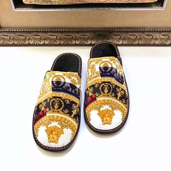 

classic style royal fashion cotton slippers for home european vers baroque luxury medusa brand bedroom shoes high end interiors, Black