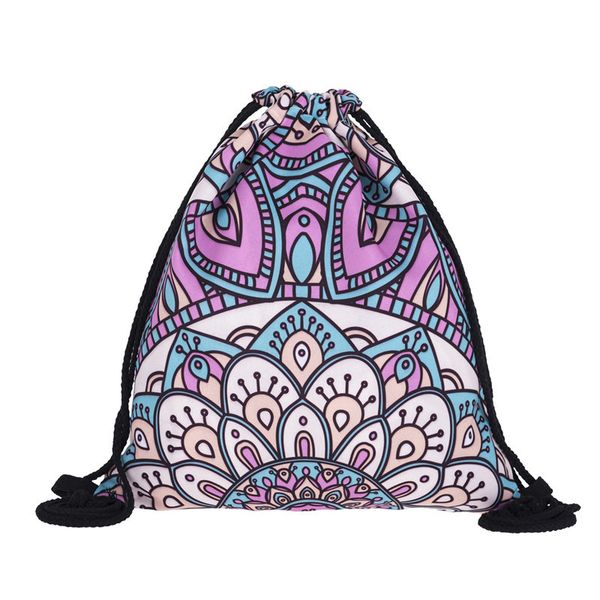 

new fashion women mandala backpack 3d printing travel softback women mochila drawstring bag geometric printing
