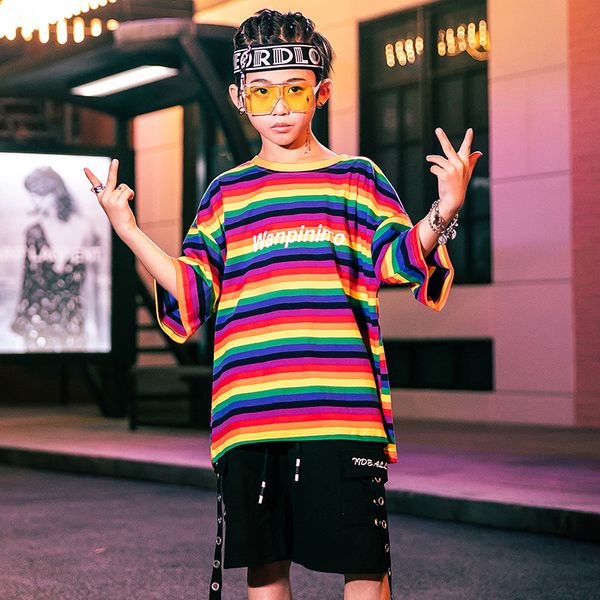 

boys jazz hiphop dance costume stage competition clothing hip hop clothes children street dance wear suit for kids boys dqs2145, Black;red
