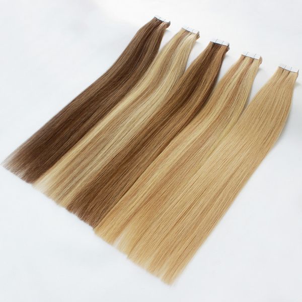 Top Grau Fita em Extensões de Cabelo 40 Pçs / Pacote Remy cabelo de pele de pele de pele loira lados duplos adesivo cabelo humano indiano brasileiro