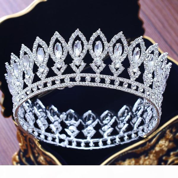 

stunning silver crystal full circle bridal queen crown luxurious wedding pageant tiara crown for bride hair jewelry accessories c19041101, Slivery;golden