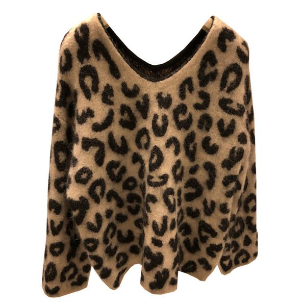 

autumn and winter sweater women christmas sweater pull korean fashion v-neck long-sleeve leopard printed pullover ns721, White;black