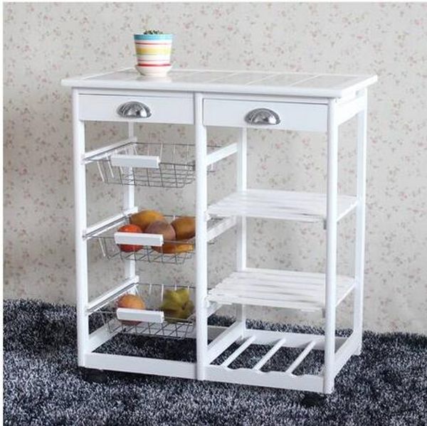 

wholesales kitchen & dining room cart 2-drawer 3-basket 3-shelf storage rack with rolling wheels white