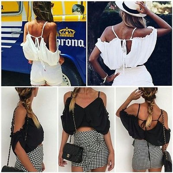

women off shoulder casual frill ladies chiffon shirts loose 2017 summer sleeveless shirt blouse