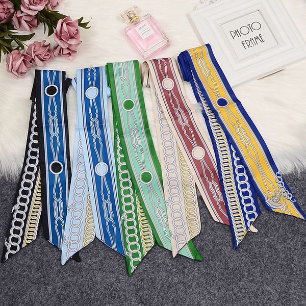 

2019 silk scarf more function printing tie bag handle small ribbon lady scarf scarf, Blue;gray
