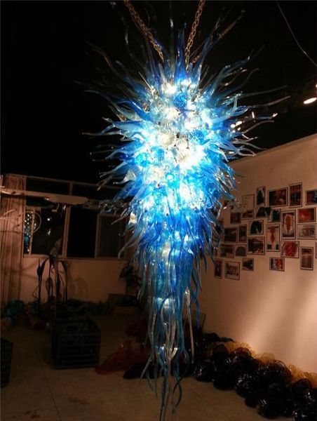

lr1174-long and big size blue colored murano ceiling glass lighting bright colored hanging glass wedding decoration chandelier