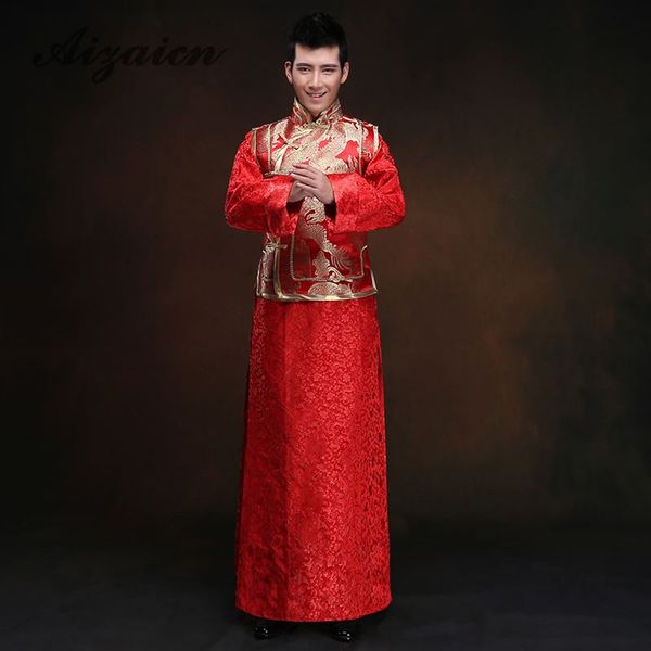 

chinese traditional wedding wedding dress costume male jacket shirt mens clothing costume xiuhe groom toast clothing, Red
