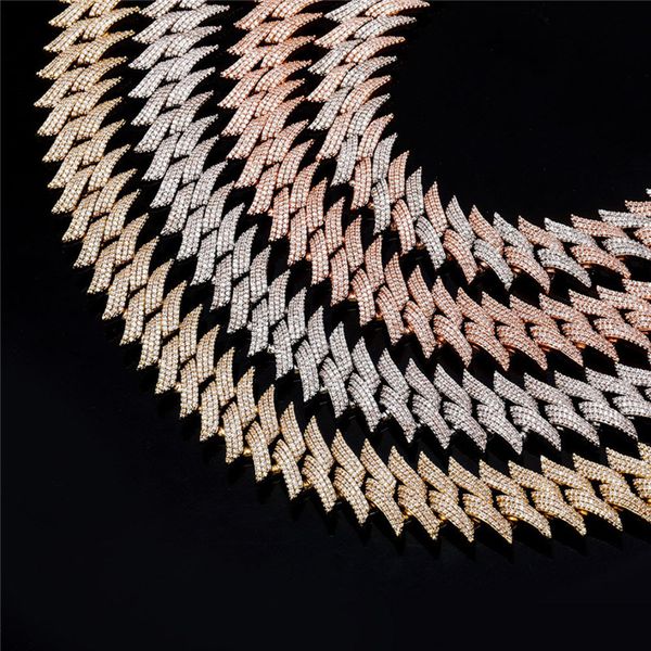 

20mm width cz prong setting link chain for men gold plated full cz zirconia cuban chains necklace hip hop jewelry, Silver