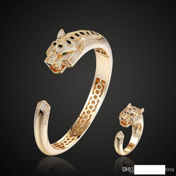 

love rings women bangles leopard head animal bangle &ring jewelry cubic zircon love bracelet copper jewelry, Silver