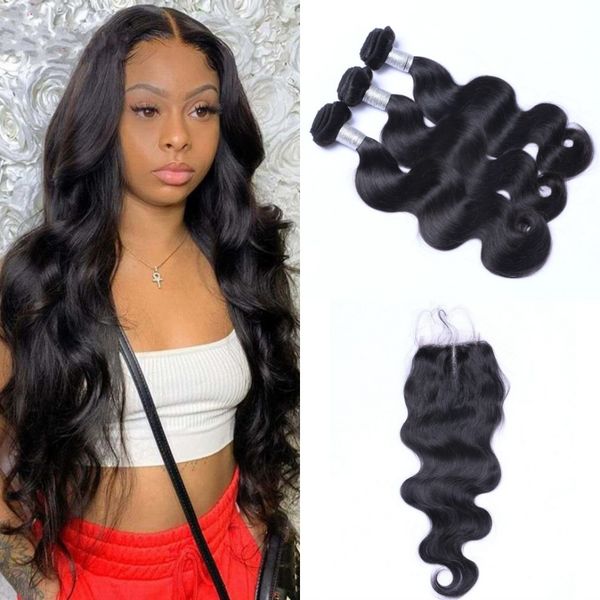 

индийский человеческих волос объемная волна связки с 4 * 4 шнурок закрытие natural color virgin hair 3 связки с top closures, Black;brown