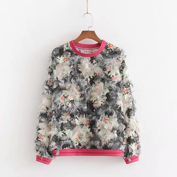 

xd50-2635 european and american fashion print color blocking top, White