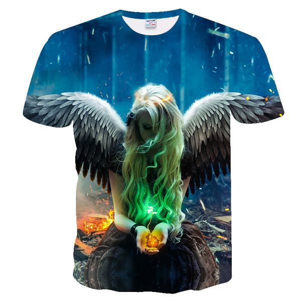 

fashion men/woman angel funny 3d print t-shirt casual short sleeve funny tees t-shirt bb129, White;black