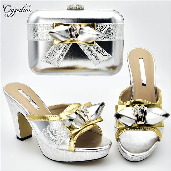 

nice silver african lady high heel pumps shoes matching with handbag set 636-2 heel height 11cm, Black