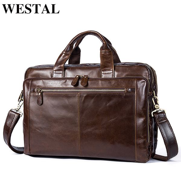 

westal men's briefcase male genuine leather men bags messenger leather lapbag office bag for men computer/document bags 9207