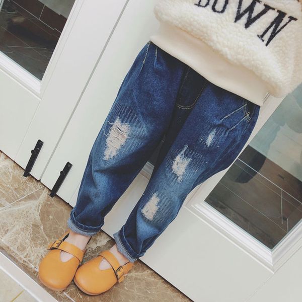 

Spring New Loose Baby Boy Jeans Denim Pants Fashion Baby Girls Ripped Hole Jeans Kids Big Pants Children Trousers 2-7 Years, Blue