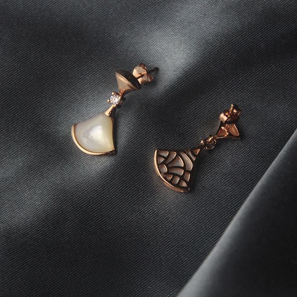 

white skirt earring women female rose golden agate stud earring sterling silver fine gift jewelry