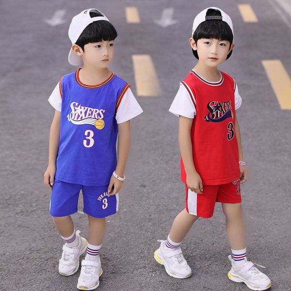 

Boys summer basketball clothing suit 2019 new children's fashion sports tide suit big boy two-piece ball suit tide, White
