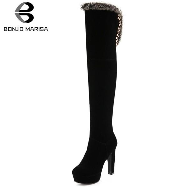 

bonjomarisa brand new flock ladies high heels over the knee boots fashion rivet thigh high boots women party shoes woman, Black