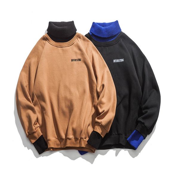 

new western style turtleneck simple letter embroidery pullovers men sweaters winter high street male casual fashionable sweater, White;black