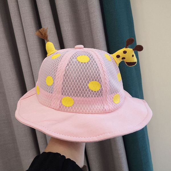 

animal uv production hat 2020 cute baby boy girl cap children's hat giraffe mesh fisherman children cotton sun, Yellow
